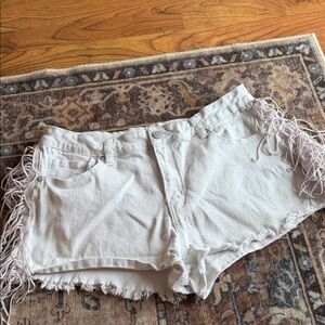 Fringed Cream Women's Shorts